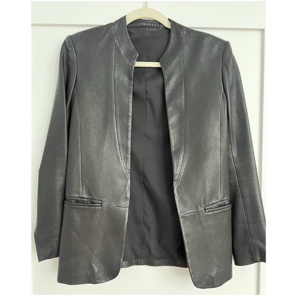 Theory Leather Jacket Black Size - 0 - Excellent Condition - Picture 1 of 6